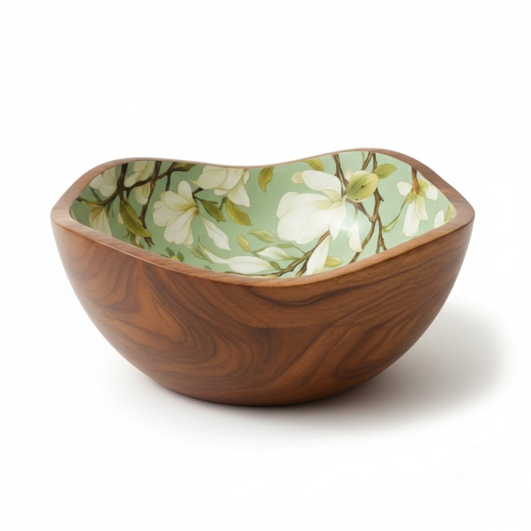 Enamel Floral Wooden Bowl for Sustainable Dining – M 1.0